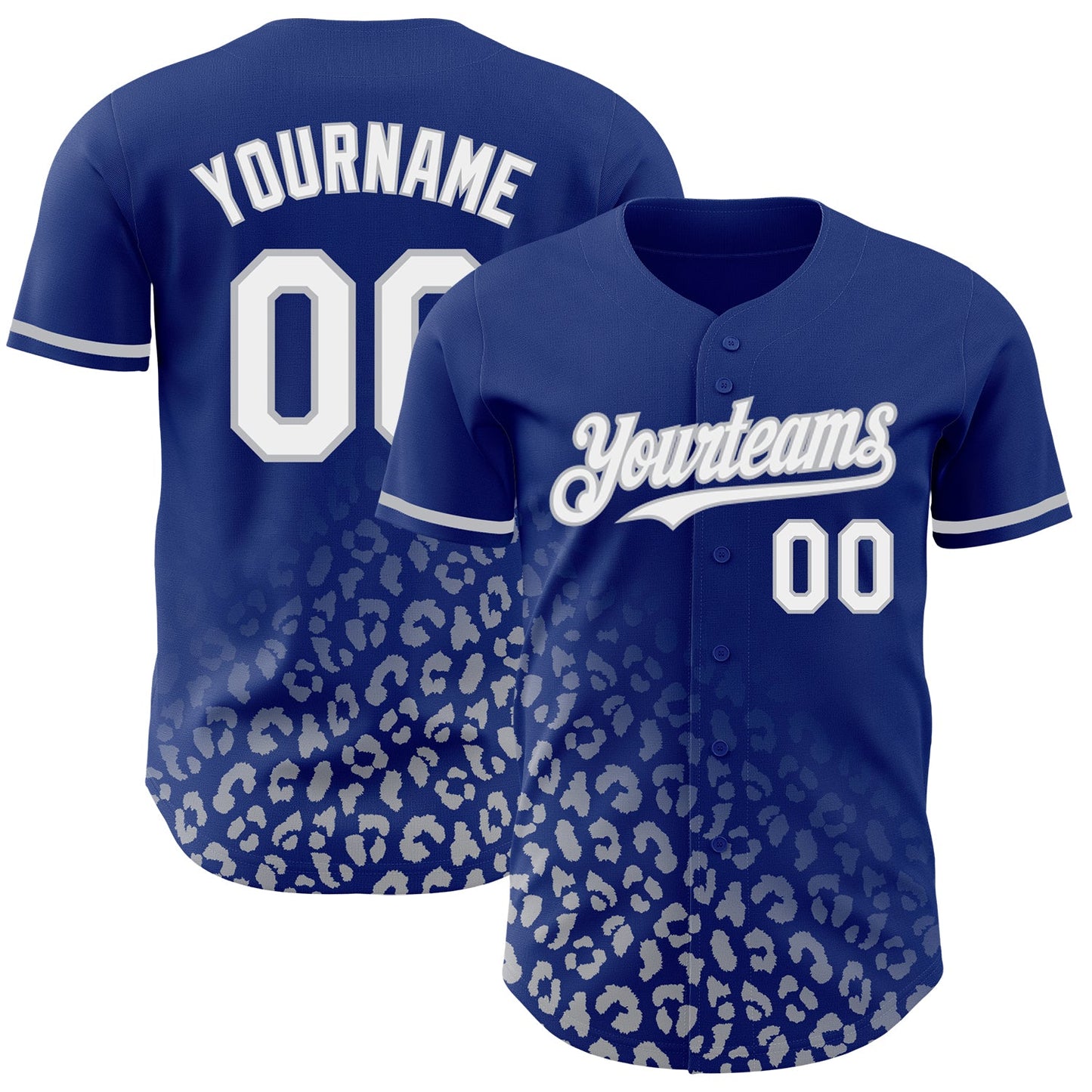 Custom Royal White-Gray 3D Pattern Design Leopard Print Fade Fashion Authentic Baseball Jersey - Sky-Custom