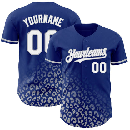Custom Royal White-Gray 3D Pattern Design Leopard Print Fade Fashion Authentic Baseball Jersey - Sky-Custom
