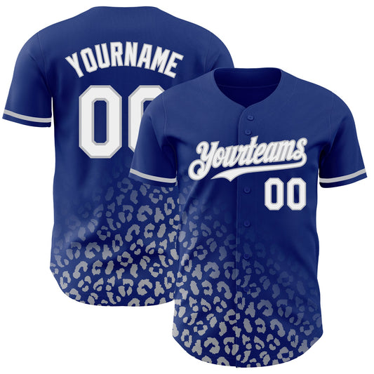 Custom Royal White-Gray 3D Pattern Design Leopard Print Fade Fashion Authentic Baseball Jersey - Sky-Custom
