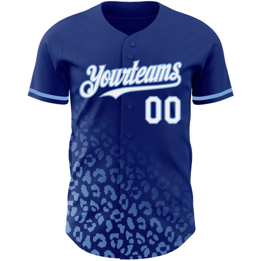 Custom Royal White-Light Blue 3D Pattern Design Leopard Print Fade Fashion Authentic Baseball Jersey - Sky-Custom