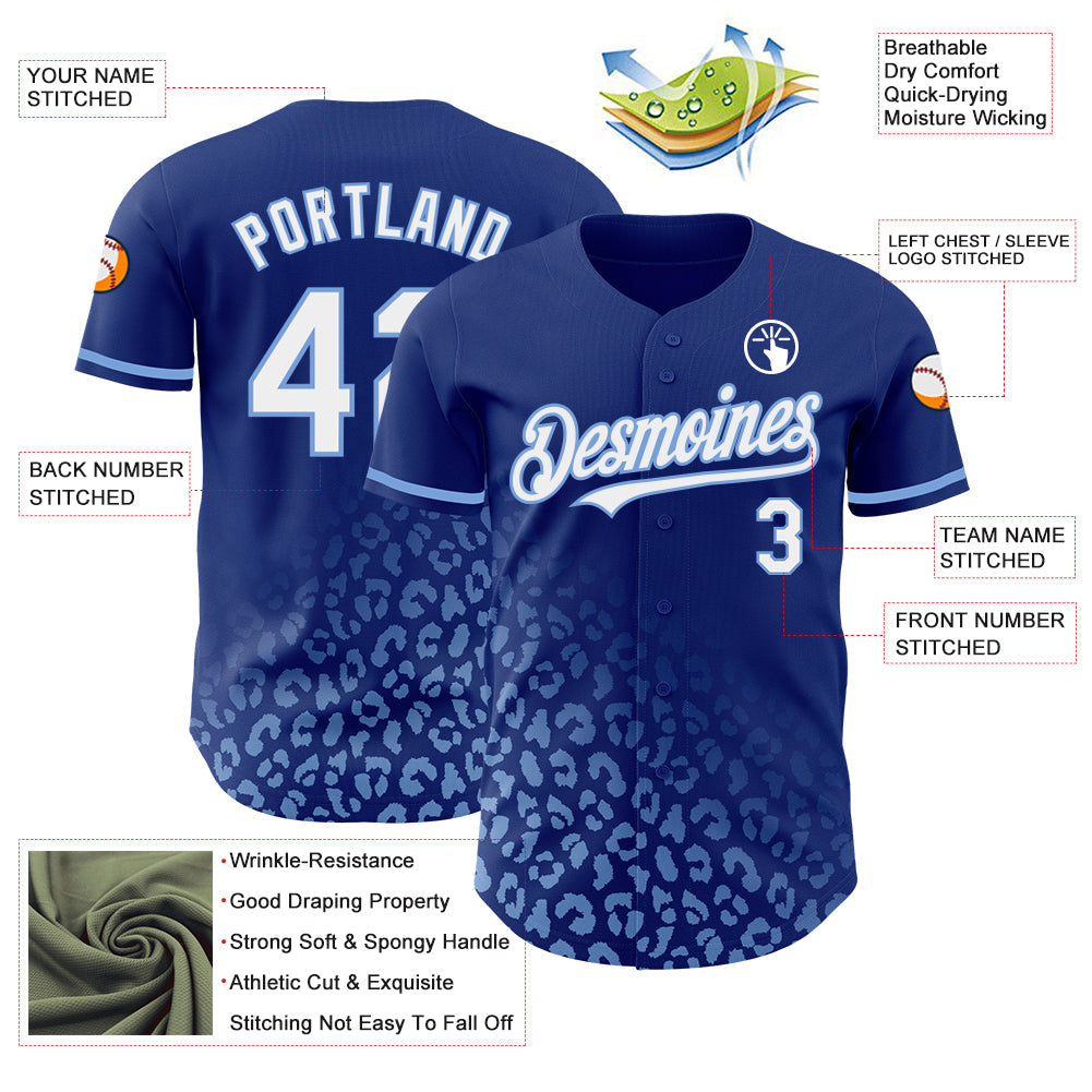 Custom Royal White-Light Blue 3D Pattern Design Leopard Print Fade Fashion Authentic Baseball Jersey - Sky-Custom