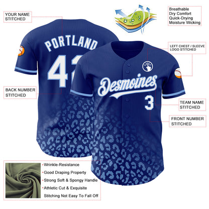 Custom Royal White-Light Blue 3D Pattern Design Leopard Print Fade Fashion Authentic Baseball Jersey - Sky-Custom