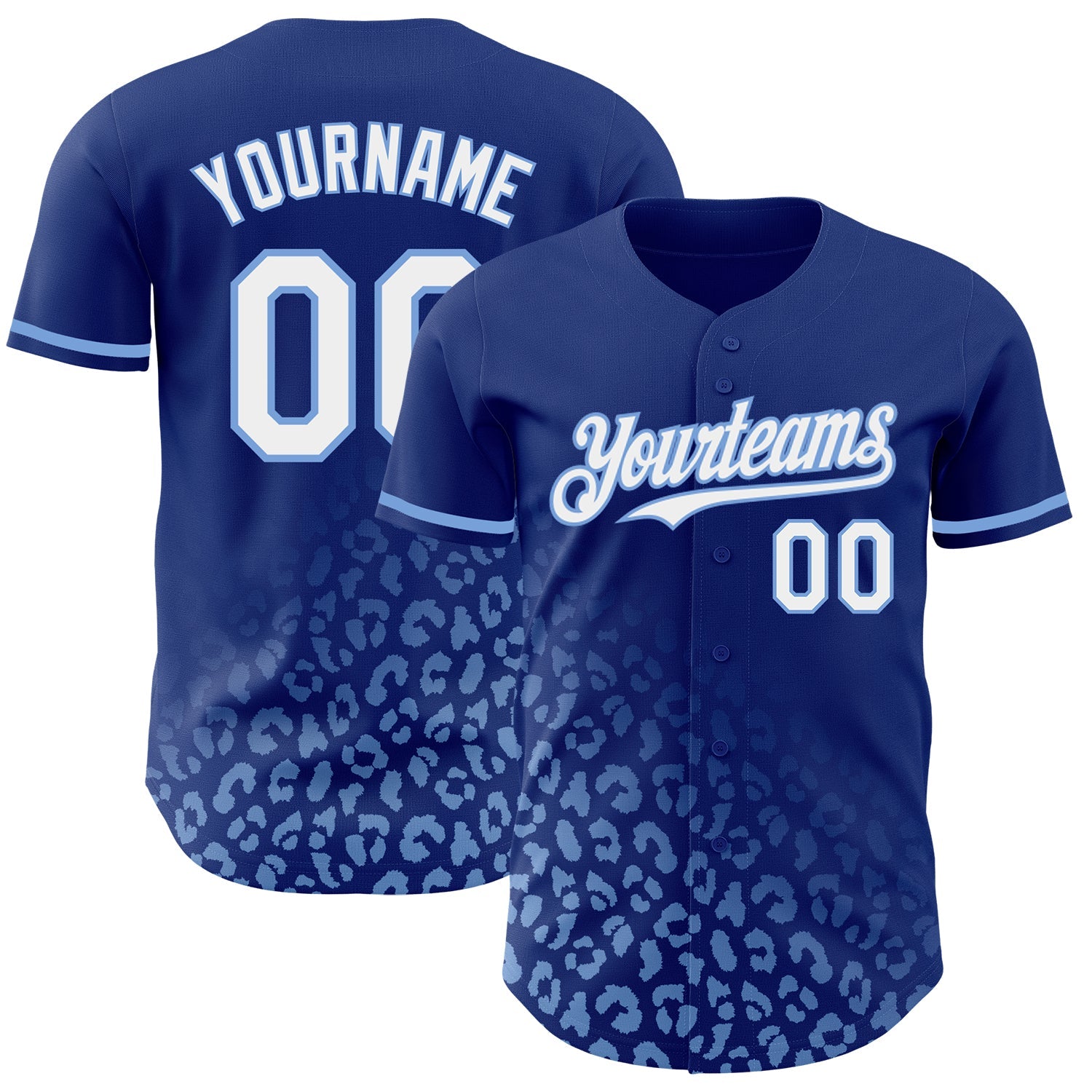 Custom Royal White-Light Blue 3D Pattern Design Leopard Print Fade Fashion Authentic Baseball Jersey - Sky-Custom