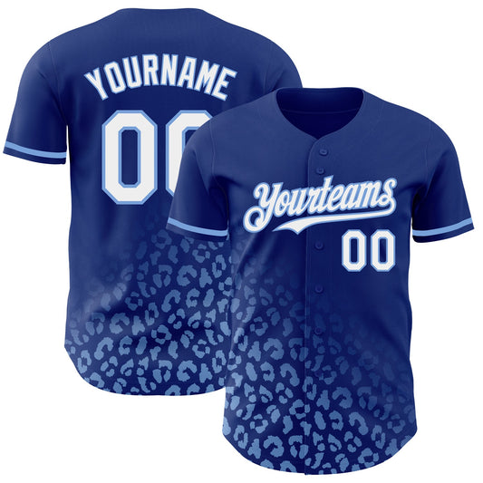 Custom Royal White-Light Blue 3D Pattern Design Leopard Print Fade Fashion Authentic Baseball Jersey - Sky-Custom