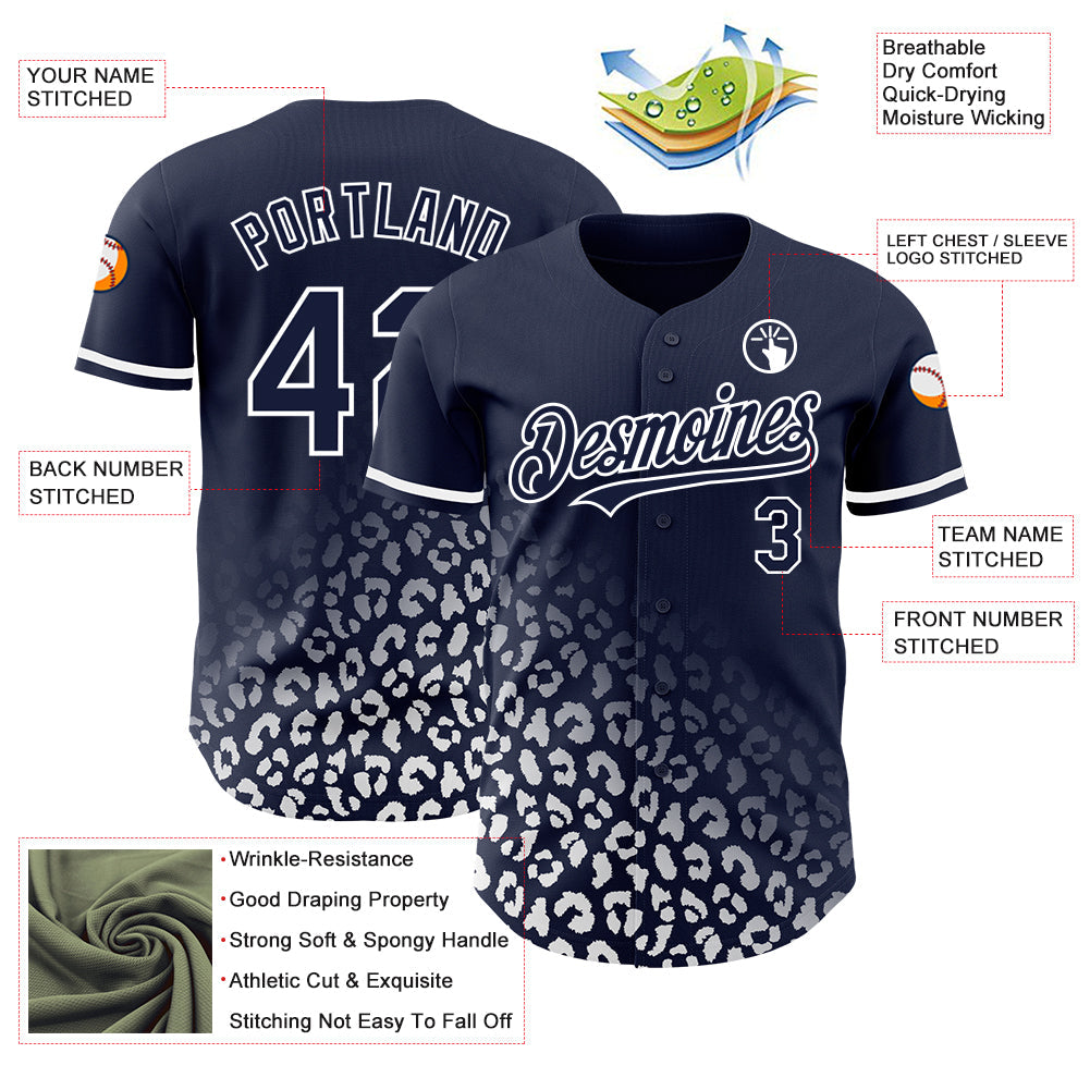 Custom Navy White 3D Pattern Design Leopard Print Fade Fashion Authentic Baseball Jersey - Sky-Custom