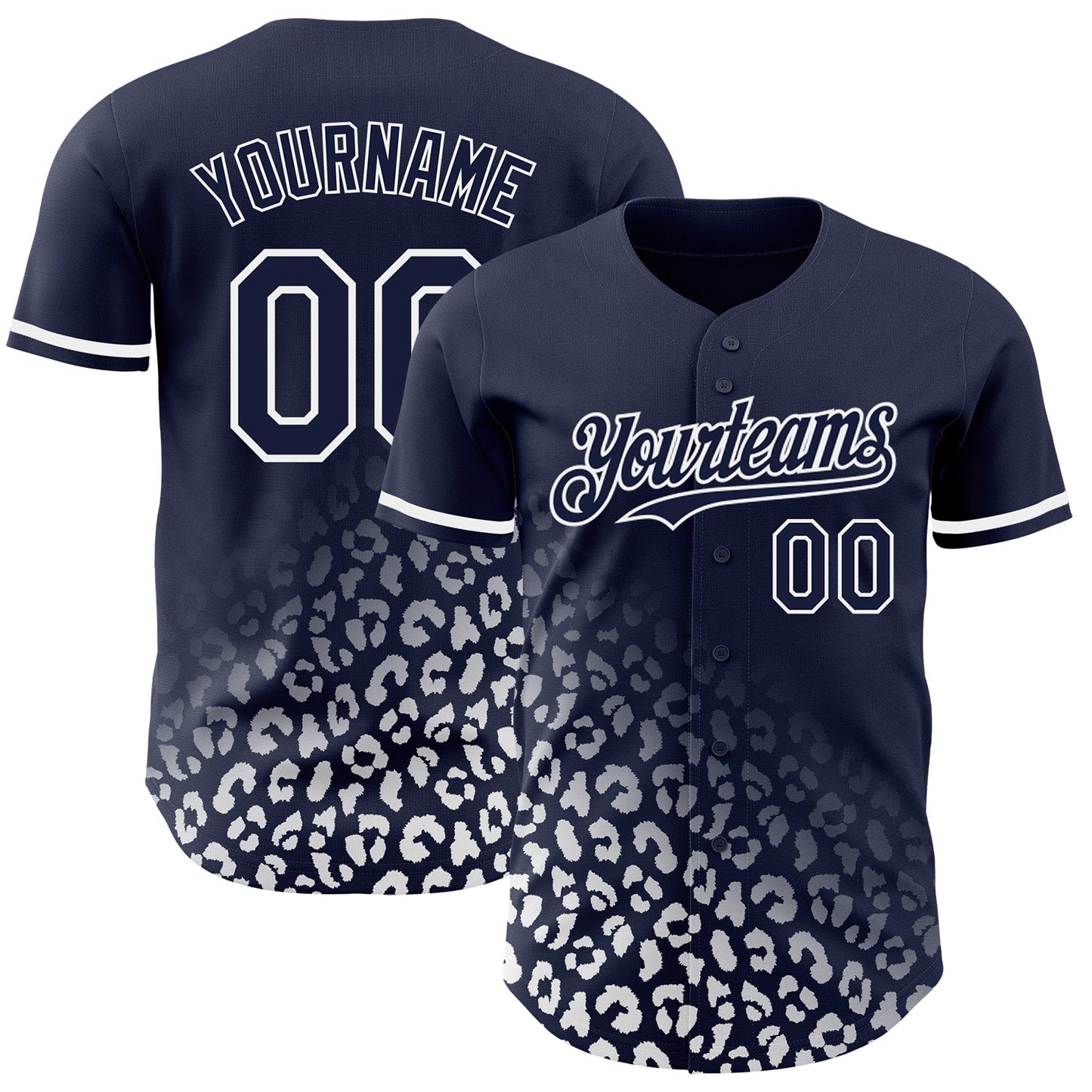 Custom Navy White 3D Pattern Design Leopard Print Fade Fashion Authentic Baseball Jersey - Sky-Custom