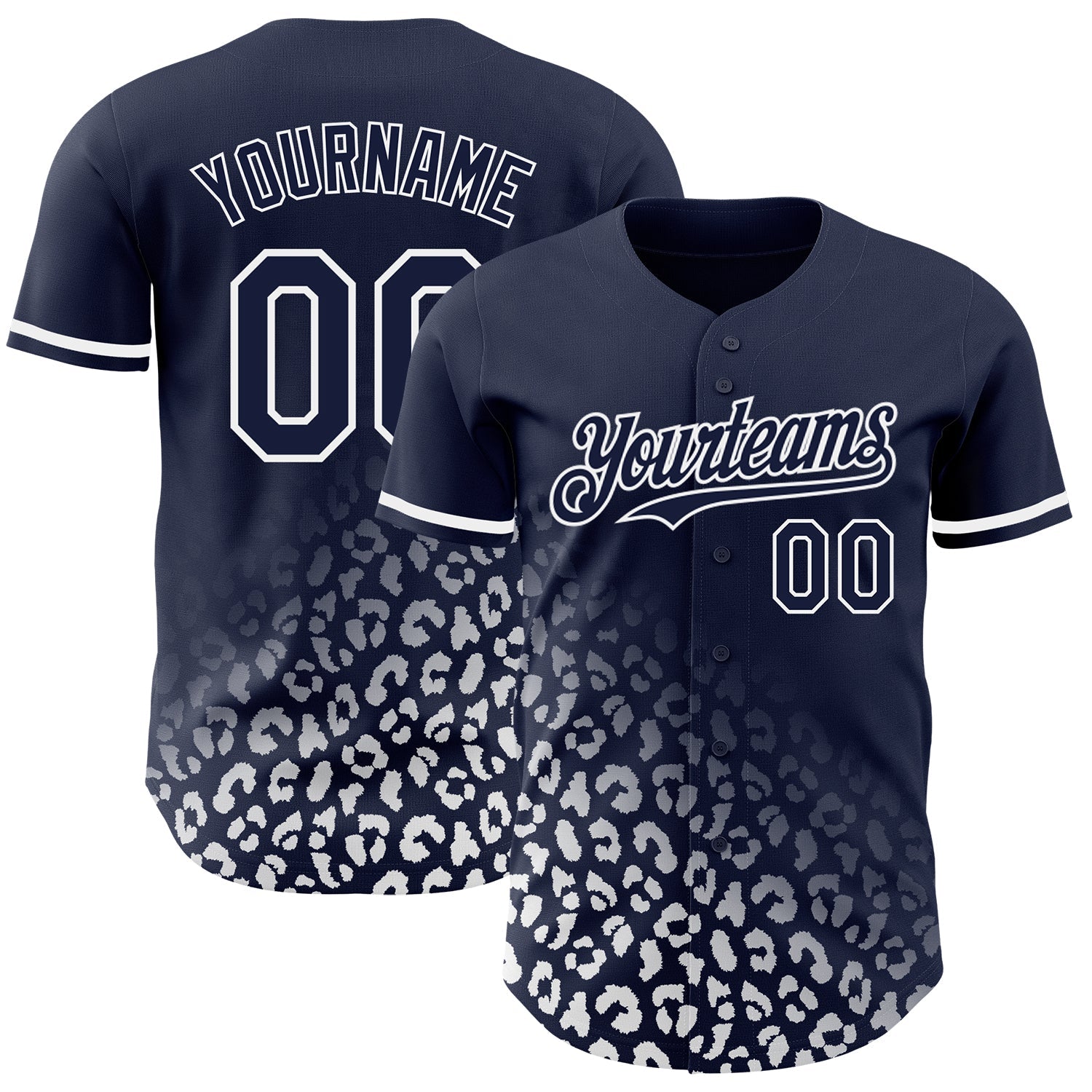 Custom Navy White 3D Pattern Design Leopard Print Fade Fashion Authentic Baseball Jersey - Sky-Custom