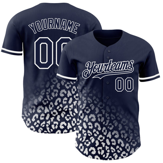 Custom Navy White 3D Pattern Design Leopard Print Fade Fashion Authentic Baseball Jersey - Sky-Custom