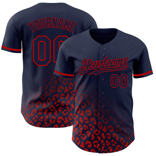 Custom Navy Red 3D Pattern Design Leopard Print Fade Fashion Authentic Baseball Jersey - Sky-Custom