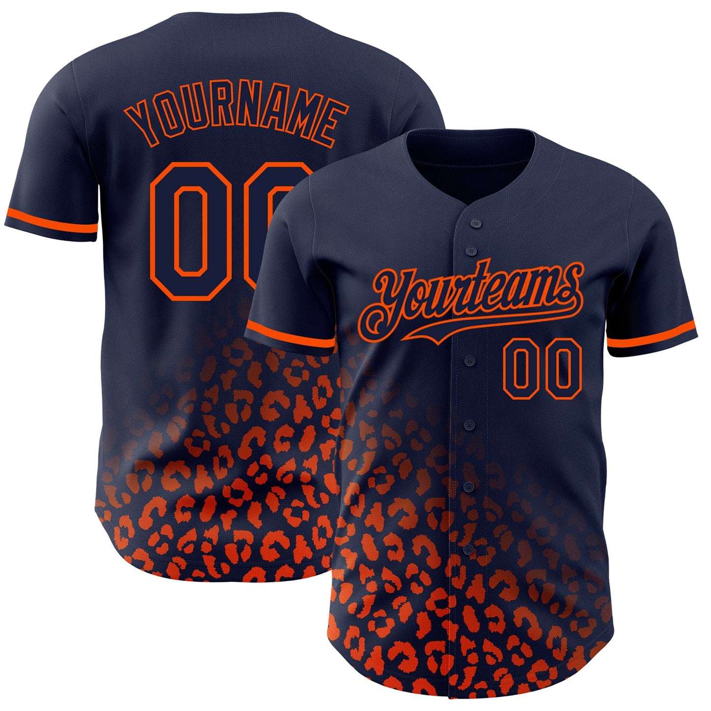 Custom Navy Orange 3D Pattern Design Leopard Print Fade Fashion Authentic Baseball Jersey - Sky-Custom