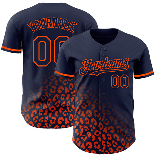 Custom Navy Orange 3D Pattern Design Leopard Print Fade Fashion Authentic Baseball Jersey - Sky-Custom