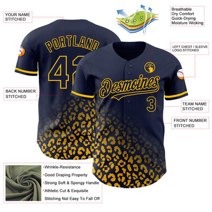Custom Navy Gold 3D Pattern Design Leopard Print Fade Fashion Authentic Baseball Jersey - Sky-Custom