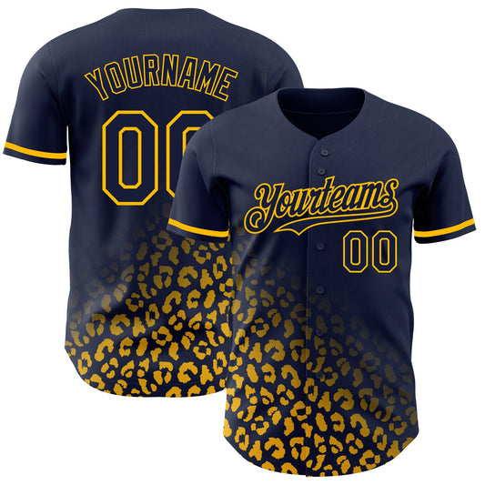 Custom Navy Gold 3D Pattern Design Leopard Print Fade Fashion Authentic Baseball Jersey - Sky-Custom