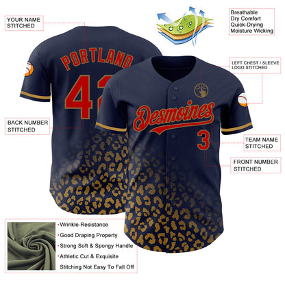 Custom Navy Red-Old Gold 3D Pattern Design Leopard Print Fade Fashion Authentic Baseball Jersey - Sky-Custom