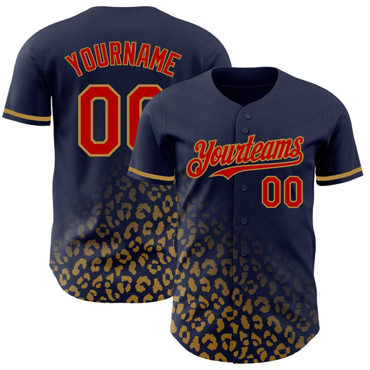 Custom Navy Red-Old Gold 3D Pattern Design Leopard Print Fade Fashion Authentic Baseball Jersey - Sky-Custom