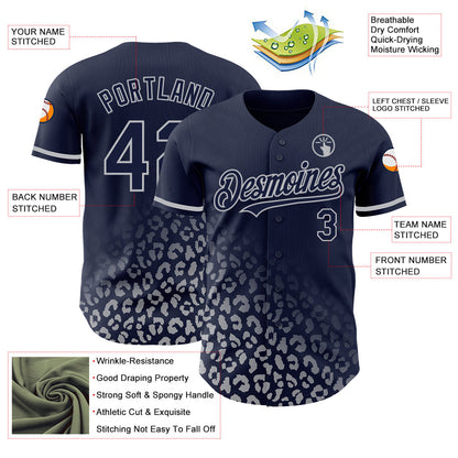 Custom Navy Gray 3D Pattern Design Leopard Print Fade Fashion Authentic Baseball Jersey - Sky-Custom