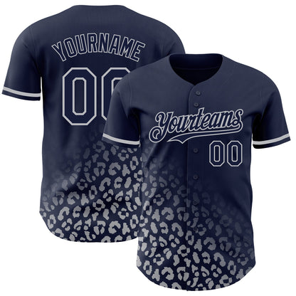 Custom Navy Gray 3D Pattern Design Leopard Print Fade Fashion Authentic Baseball Jersey - Sky-Custom
