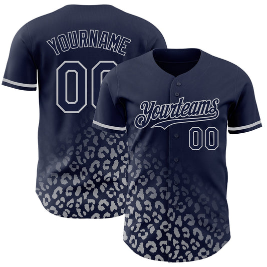 Custom Navy Gray 3D Pattern Design Leopard Print Fade Fashion Authentic Baseball Jersey - Sky-Custom