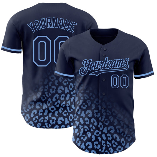 Custom Navy Light Blue 3D Pattern Design Leopard Print Fade Fashion Authentic Baseball Jersey - Sky-Custom