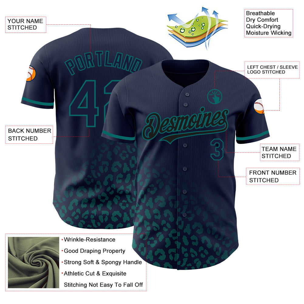Custom Navy Vintage USA Flag-Teal 3D Pattern Design Leopard Print Fade Fashion Authentic Baseball Jersey - Sky-Custom