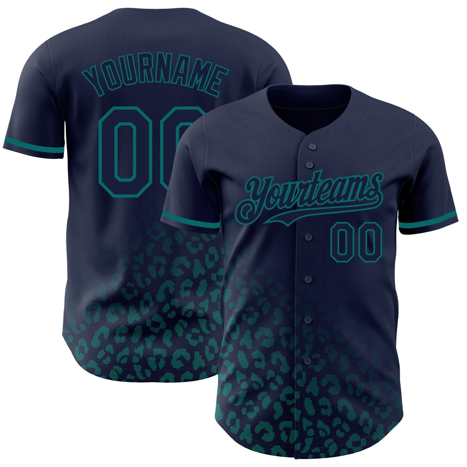 Custom Navy Vintage USA Flag-Teal 3D Pattern Design Leopard Print Fade Fashion Authentic Baseball Jersey - Sky-Custom