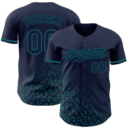 Custom Navy Vintage USA Flag-Teal 3D Pattern Design Leopard Print Fade Fashion Authentic Baseball Jersey - Sky-Custom