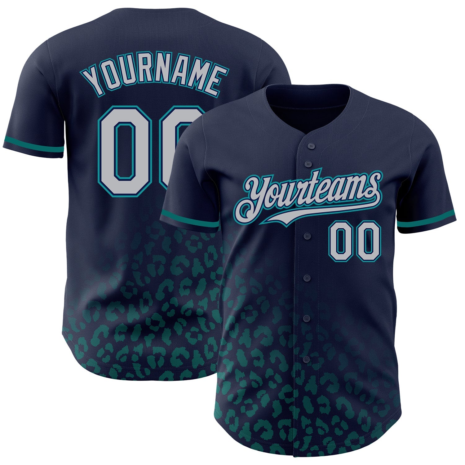 Custom Navy Gray-Teal 3D Pattern Design Leopard Print Fade Fashion Authentic Baseball Jersey - Sky-Custom