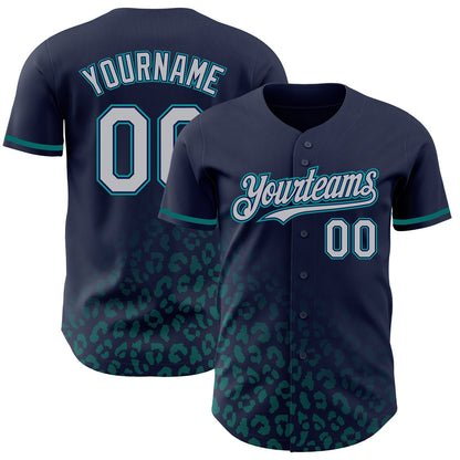 Custom Navy Gray-Teal 3D Pattern Design Leopard Print Fade Fashion Authentic Baseball Jersey - Sky-Custom