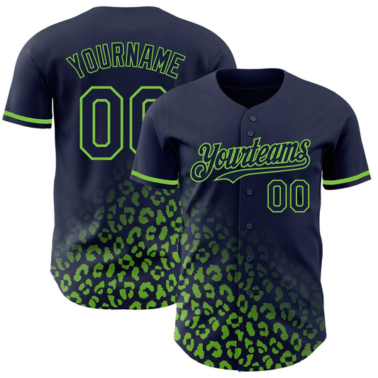 Custom Navy Neon Green 3D Pattern Design Leopard Print Fade Fashion Authentic Baseball Jersey - Sky-Custom
