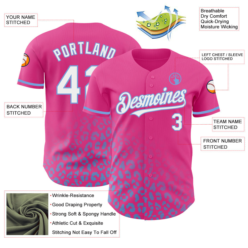 Custom Navy White-Light Blue 3D Pattern Design Leopard Print Fade Fashion Authentic Baseball Jersey - Sky-Custom