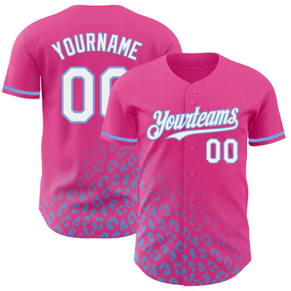 Custom Navy White-Light Blue 3D Pattern Design Leopard Print Fade Fashion Authentic Baseball Jersey - Sky-Custom