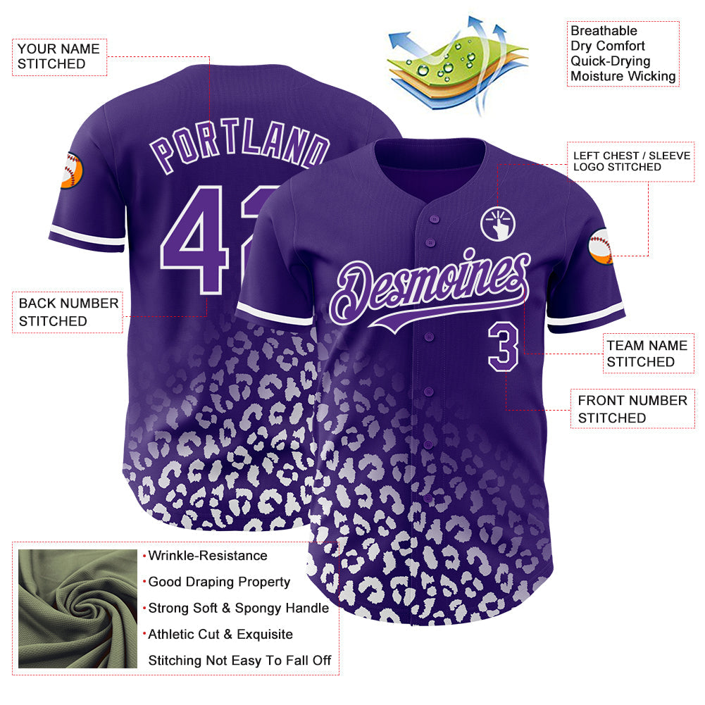 Custom Purple White 3D Pattern Design Leopard Print Fade Fashion Authentic Baseball Jersey - Sky-Custom