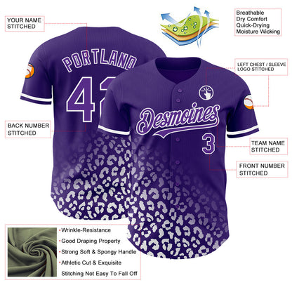 Custom Purple White 3D Pattern Design Leopard Print Fade Fashion Authentic Baseball Jersey - Sky-Custom