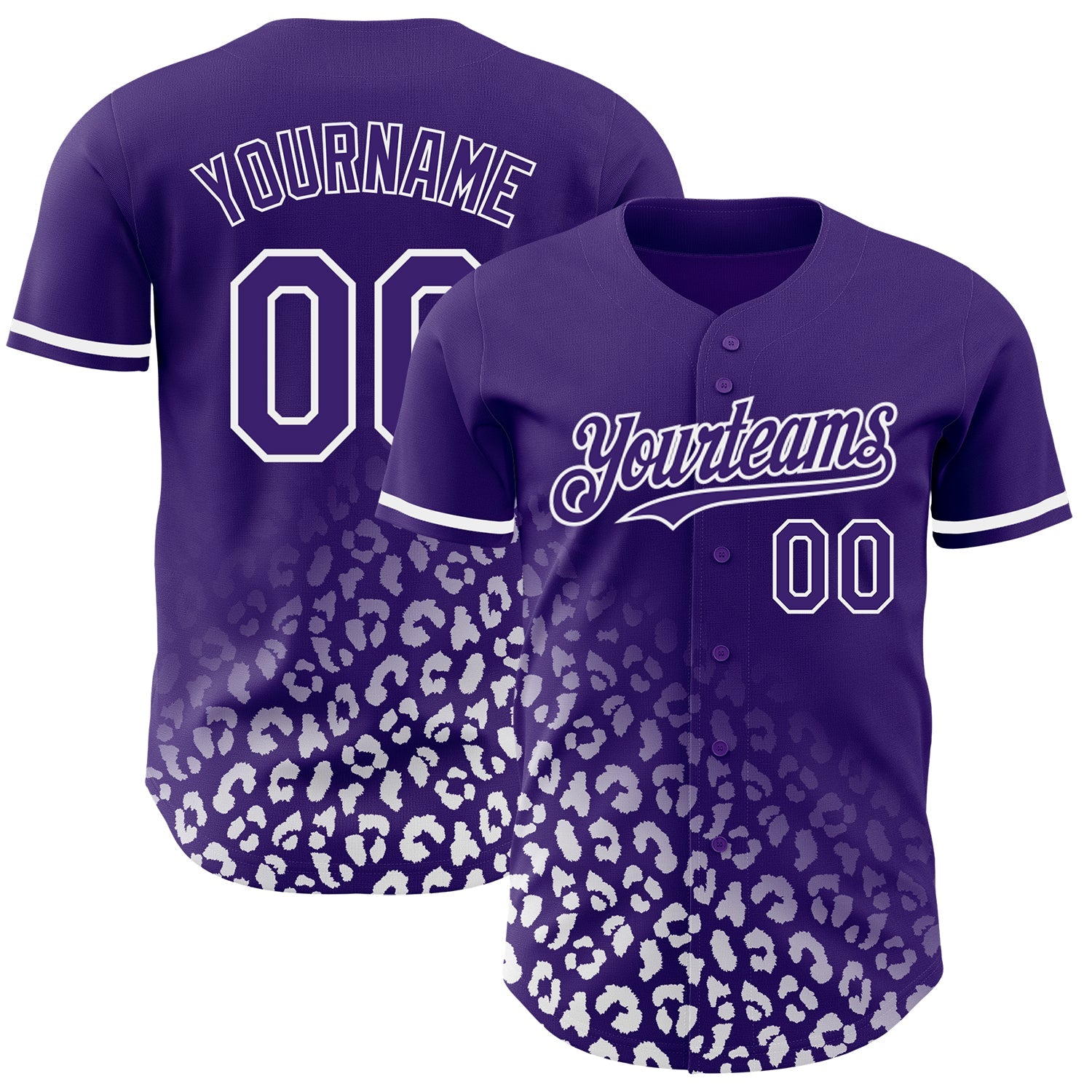 Custom Purple White 3D Pattern Design Leopard Print Fade Fashion Authentic Baseball Jersey - Sky-Custom