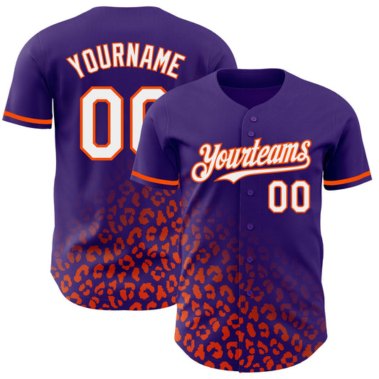 Custom Purple White-Orange 3D Pattern Design Leopard Print Fade Fashion Authentic Baseball Jersey - Sky-Custom