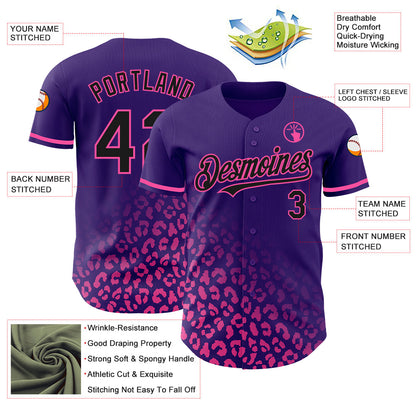 Custom Purple Black-Pink 3D Pattern Design Leopard Print Fade Fashion Authentic Baseball Jersey - Sky-Custom