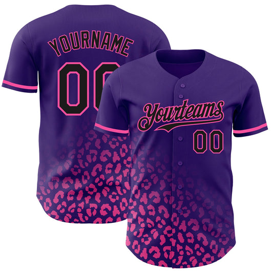 Custom Purple Black-Pink 3D Pattern Design Leopard Print Fade Fashion Authentic Baseball Jersey - Sky-Custom