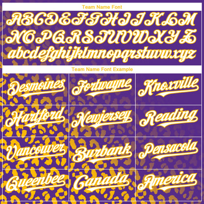 Custom Purple White-Gold 3D Pattern Design Leopard Print Fade Fashion Authentic Baseball Jersey - Sky-Custom