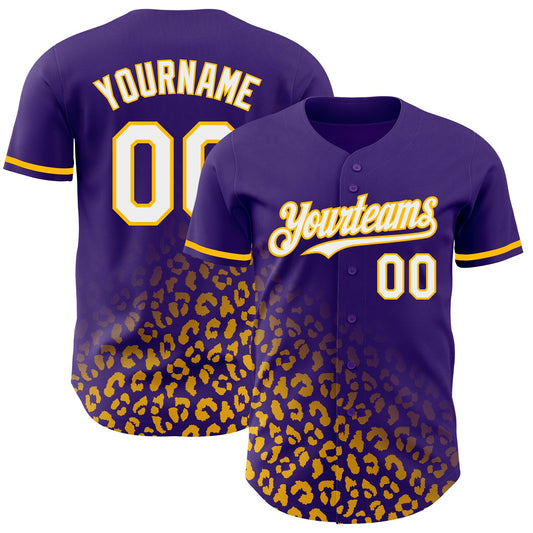Custom Purple White-Gold 3D Pattern Design Leopard Print Fade Fashion Authentic Baseball Jersey - Sky-Custom