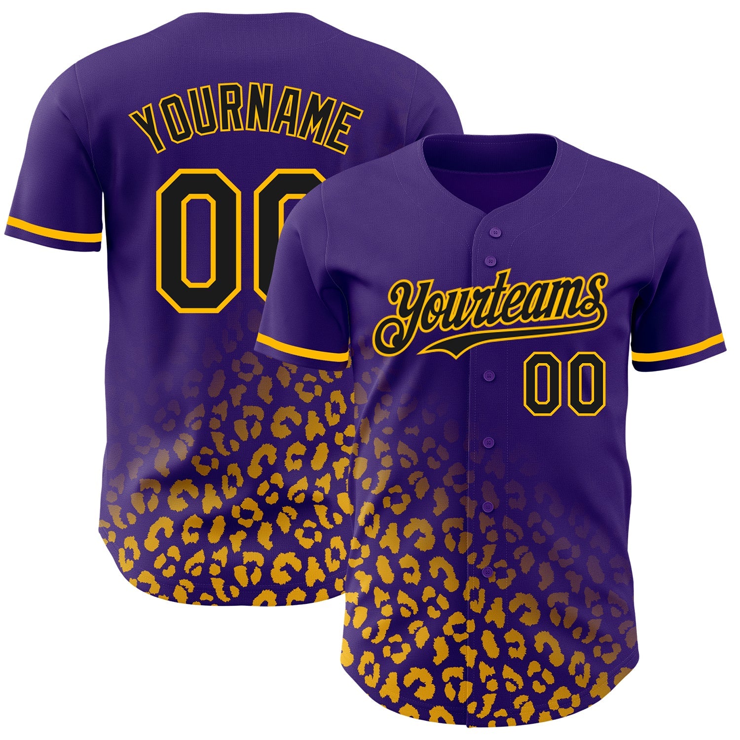 Custom Purple Black-Gold 3D Pattern Design Leopard Print Fade Fashion Authentic Baseball Jersey - Sky-Custom