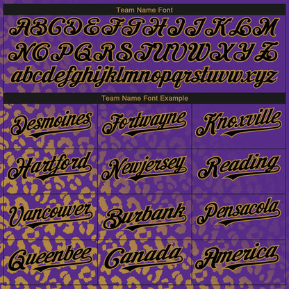 Custom Purple Black-Old Gold 3D Pattern Design Leopard Print Fade Fashion Authentic Baseball Jersey - Sky-Custom
