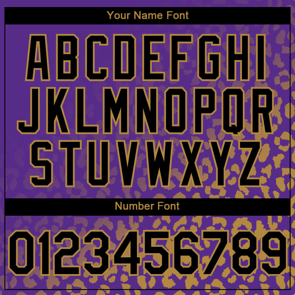 Custom Purple Black-Old Gold 3D Pattern Design Leopard Print Fade Fashion Authentic Baseball Jersey - Sky-Custom