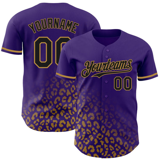 Custom Purple Black-Old Gold 3D Pattern Design Leopard Print Fade Fashion Authentic Baseball Jersey - Sky-Custom