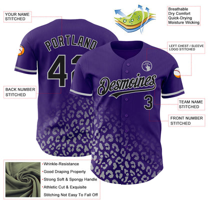 Custom Purple Black-Gray 3D Pattern Design Leopard Print Fade Fashion Authentic Baseball Jersey - Sky-Custom