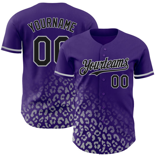 Custom Purple Black-Gray 3D Pattern Design Leopard Print Fade Fashion Authentic Baseball Jersey - Sky-Custom