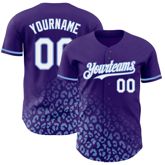 Custom Purple White-Light Blue 3D Pattern Design Leopard Print Fade Fashion Authentic Baseball Jersey - Sky-Custom