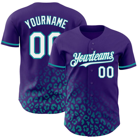 Custom Purple White-Teal 3D Pattern Design Leopard Print Fade Fashion Authentic Baseball Jersey - Sky-Custom