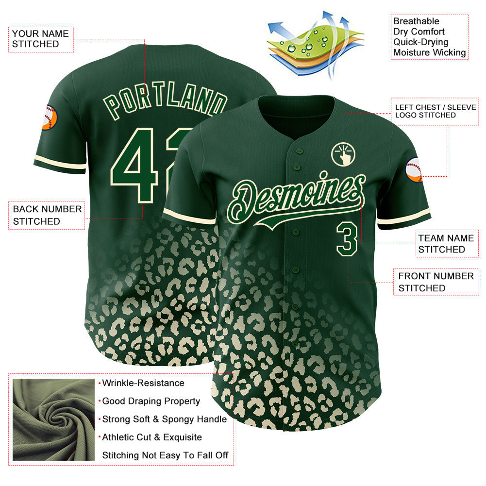 Custom Green Cream 3D Pattern Design Leopard Print Fade Fashion Authentic Baseball Jersey - Sky-Custom