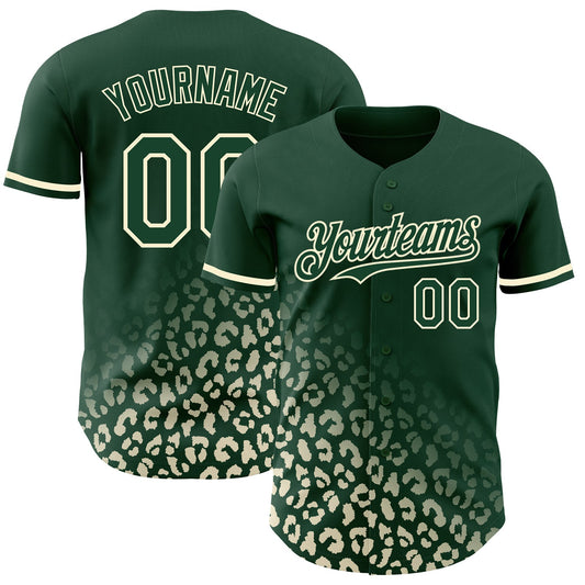 Custom Green Cream 3D Pattern Design Leopard Print Fade Fashion Authentic Baseball Jersey - Sky-Custom