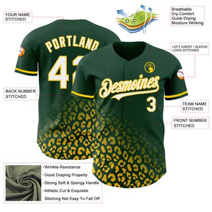 Custom Green White-Yellow 3D Pattern Design Leopard Print Fade Fashion Authentic Baseball Jersey - Sky-Custom